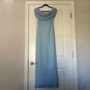 Light Blue Textured “shoulderless” Maxi Dress